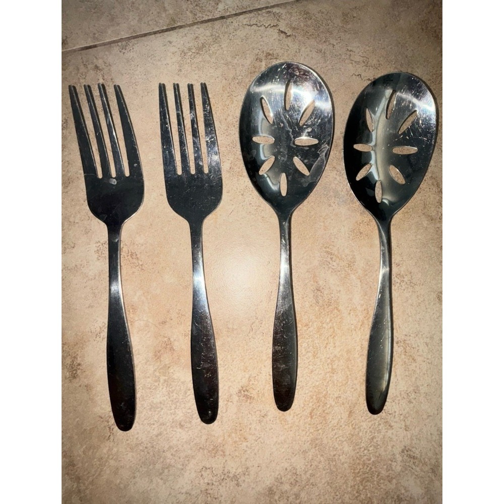 Norpro 18/10 Stainless Steel Serving Utensils 4 Pc Fork Slotted Spoon Set Silver